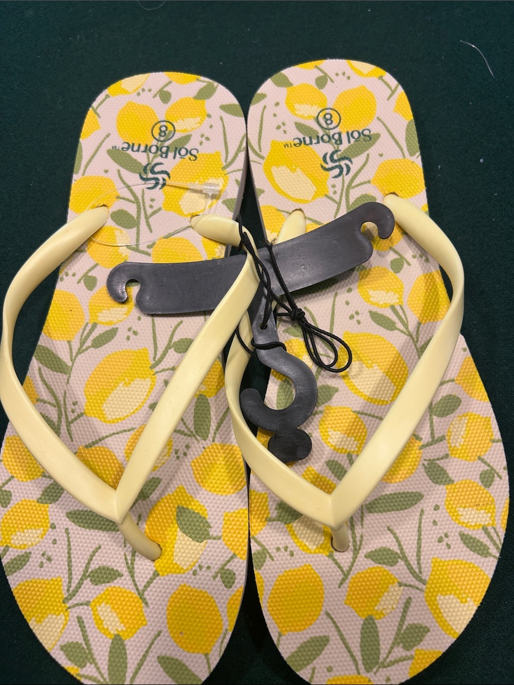 Soft Yellow Lemon-Print Flip Sandals by